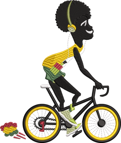 Black boy cycling embroidery design