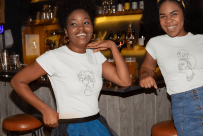 embroidery-on t-shirt-of-two-girl-friends-hanging-out-