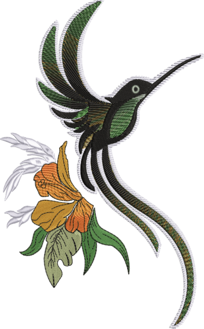 Jamaica-hummingbird-embroidery design-Caribbean-flowers