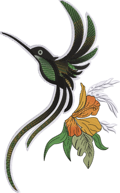 Jamaica-hummingbird-embroidery design-Caribbean-flowers