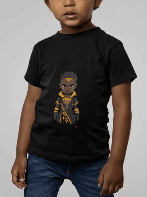 mockup of a little kid wearing a short tee m14951 Designs with a unique blend of culture and style. Rasta vibes, Afro futuristic, heritage and Roots & Culture. BLACK BOY WARRIOR