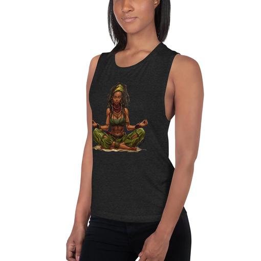 womens muscle tank black heather left front 6643dc8811446 Designs with a unique blend of culture and style. Rasta vibes, Afro futuristic, heritage and Roots & Culture.