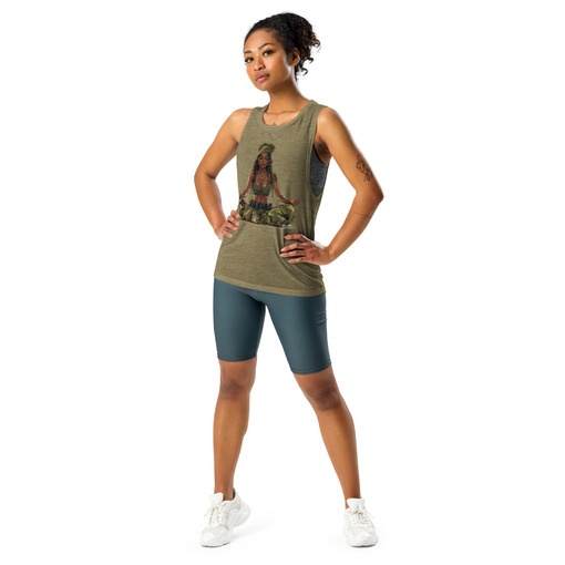 womens muscle tank heather olive front 6643dce39e517 Designs with a unique blend of culture and style. Rasta vibes, Afro futuristic, heritage and Roots & Culture.