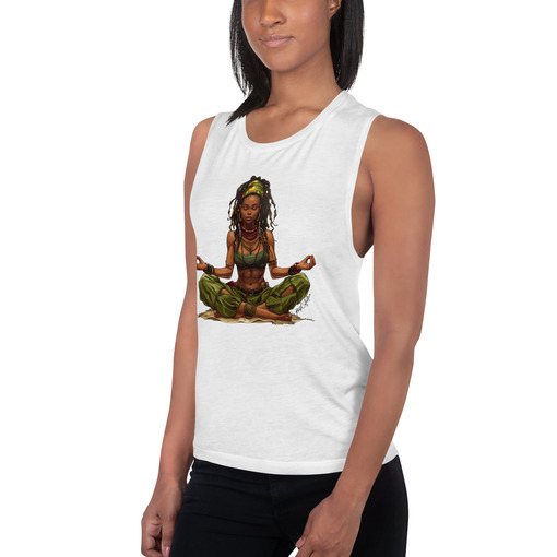 womens muscle tank white left front 6643dc8811576 Designs with a unique blend of culture and style. Rasta vibes, Afro futuristic, heritage and Roots & Culture.