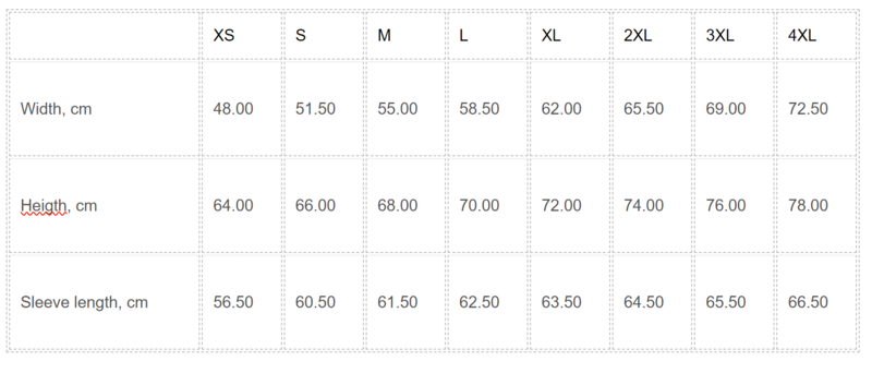 size chart hoodies 